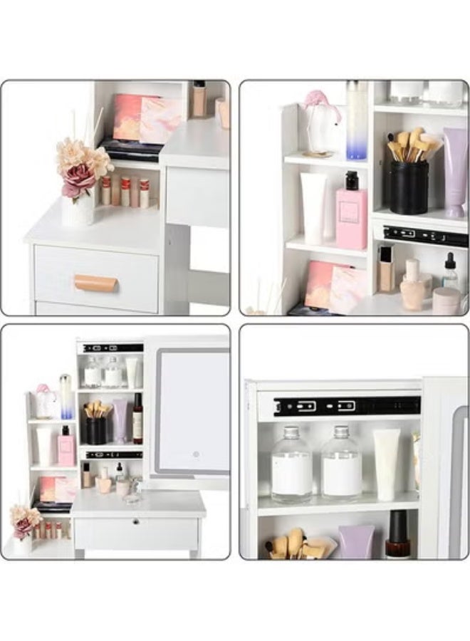 بيوينتي طاولة خلع الملابس مجموعة كرسي ، طاولة خلع الملابس مع مرآة ، طاولة خلع الملابس مع البراز ، درج الجرف مع التخزين ، طاولة خلع الملابس ، غرفة نوم لديها الكثير من مساحة التخزين . أبيض - Image 3