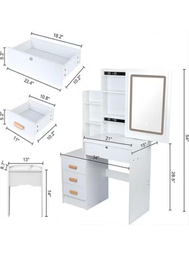 بيوينتي طاولة خلع الملابس مجموعة كرسي ، طاولة خلع الملابس مع مرآة ، طاولة خلع الملابس مع البراز ، درج الجرف مع التخزين ، طاولة خلع الملابس ، غرفة نوم لديها الكثير من مساحة التخزين . أبيض - Image 4