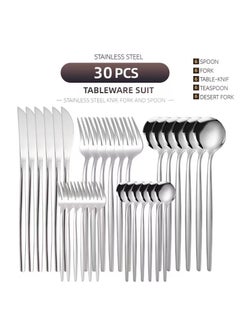 XiuWoo 30-Piece Knife Fork Spoon Full Set Silver  - Image 1