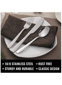 XiuWoo 30-Piece Knife Fork Spoon Full Set Silver  - Image 3