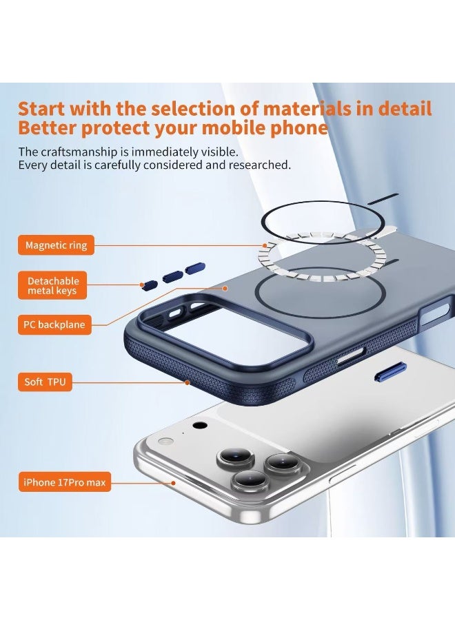 MONOGUE Two Tone Magnetic Case for iPhone 17 Pro, Compatible with MagSafe, Raised Camera Lens Protector, Anti-Slip Shockproof Protective Phone Cover, Matte Dual Color Frame Case (Blue) - Image 3