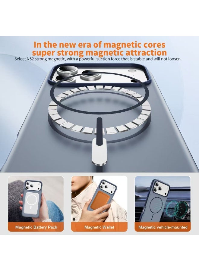 MONOGUE Two Tone Magnetic Case for iPhone 17 Pro, Compatible with MagSafe, Raised Camera Lens Protector, Anti-Slip Shockproof Protective Phone Cover, Matte Dual Color Frame Case (Blue) - Image 4