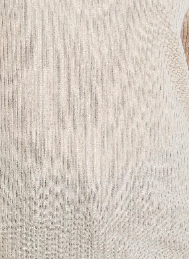 Styli Women Beige Knitted Short Sleeve T-Shirt