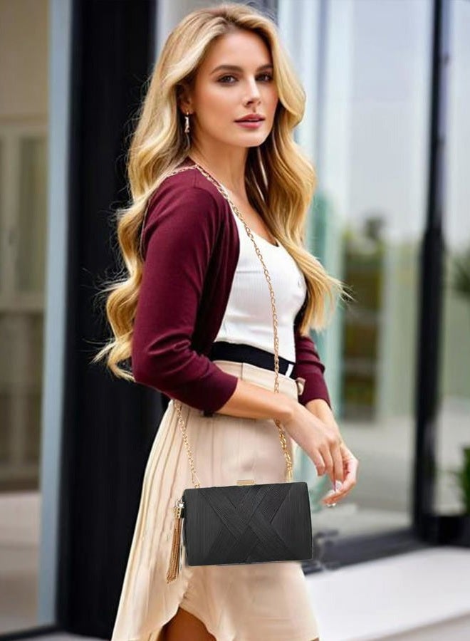 Wytidian Clutch Purses for Women Formal Evening Clutch Purse Shoulder Cross Body Bags for Wedding Party Handbag with Tassel (Black) - Image 3