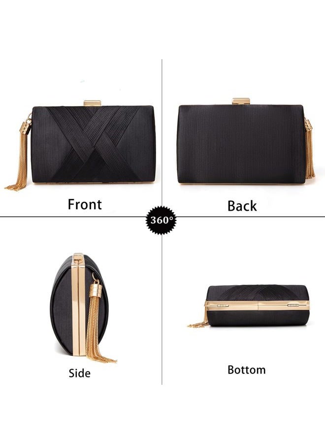 Wytidian Clutch Purses for Women Formal Evening Clutch Purse Shoulder Cross Body Bags for Wedding Party Handbag with Tassel (Black) - Image 5
