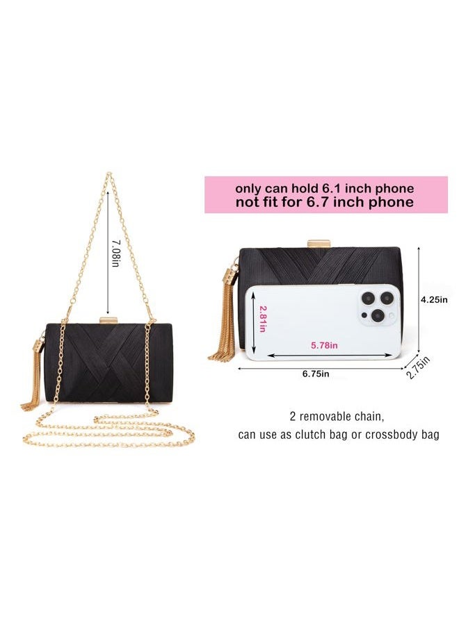 Wytidian Clutch Purses for Women Formal Evening Clutch Purse Shoulder Cross Body Bags for Wedding Party Handbag with Tassel (Black) - Image 4