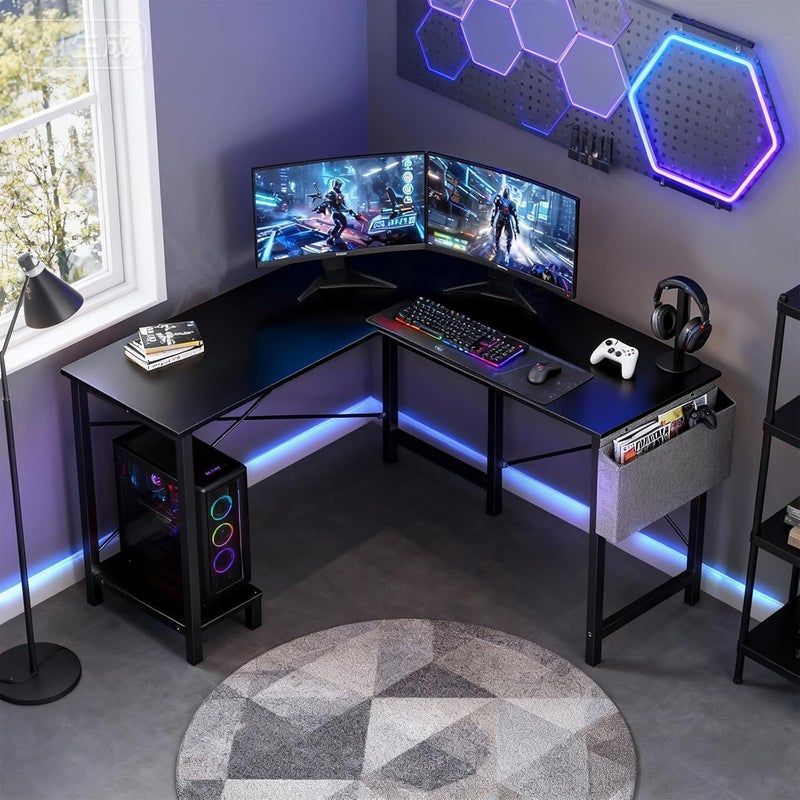 Alpen L Shaped Desk, 50 Inch Computer Desk, Gaming Table Corner Desk for Small Space, Home Office Desk with CPU Stand and Side Storage Bag, Sturdy Writing Workstation for Bedroom, Black - Image 5