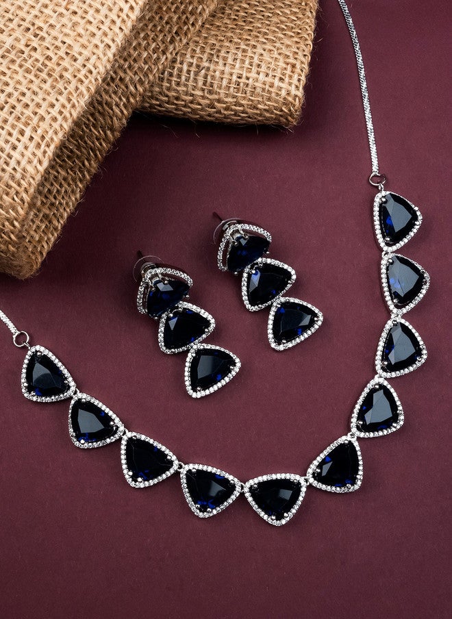 StileAdda Silver-Plated CZ-Studded Necklace and Earrings Set - Image 1