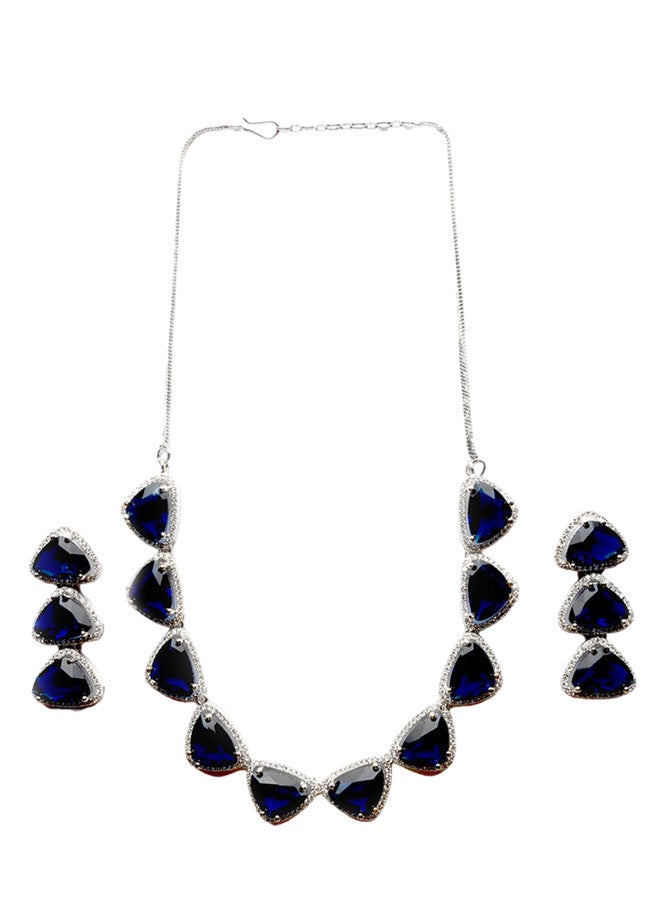 StileAdda Silver-Plated CZ-Studded Necklace and Earrings Set - Image 2