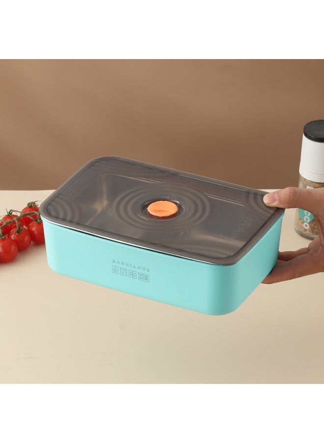 Macaron Stainless Steel Preservation Box Compressed Sealed Box Microwave Refrigerator Storage Box With Lid Leak-proof Fruit Lunch Box-Specifications:Electrolytic: Large Two-grids Crisper Box (blue)  - Image 1