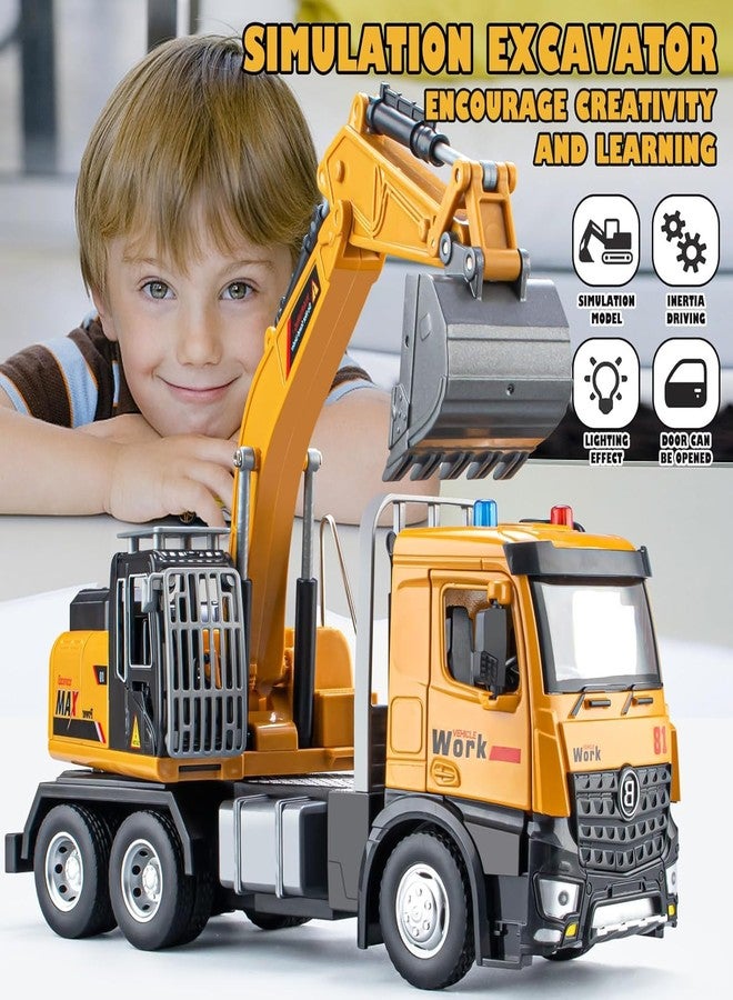 Spindoo Die-Cast Excavator Toy for Kids | Heavy Metal Construction Vehicle with Lights & Sound | 360° Rotating Cabin, Movable Arm & Openable Doors | Realistic Digger Truck Toy for Boys Age 3–7 - Image 2