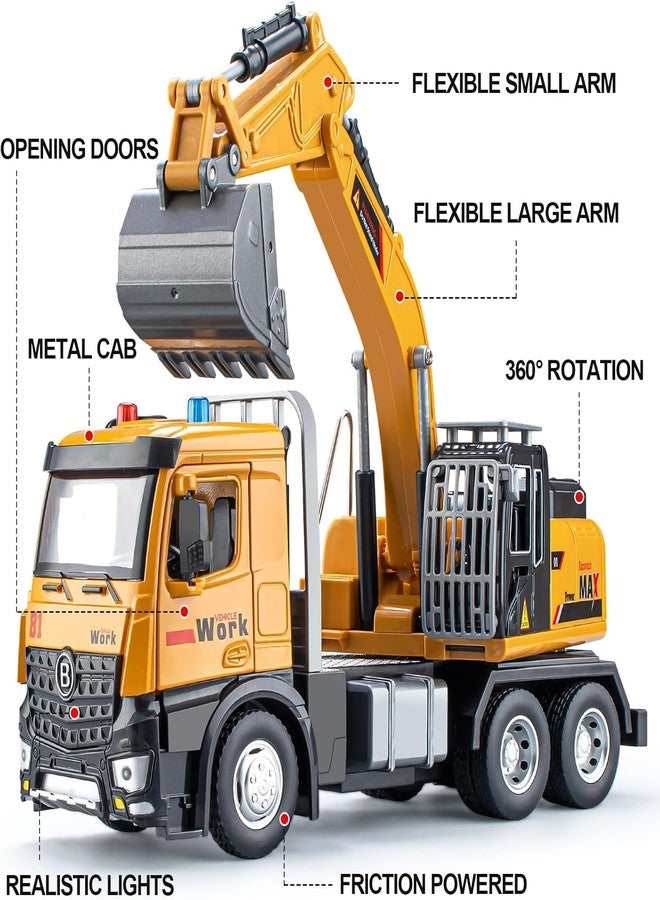 Spindoo Die-Cast Excavator Toy for Kids | Heavy Metal Construction Vehicle with Lights & Sound | 360° Rotating Cabin, Movable Arm & Openable Doors | Realistic Digger Truck Toy for Boys Age 3–7 - Image 3