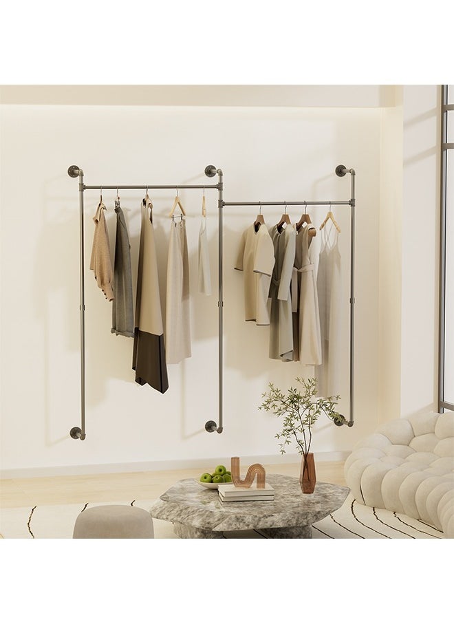 Generic Industrial Wall Clothes Rack Large Cloth Hanging Rail Stand Pipe Clothing Drying Rack Heavy Duty Dress Storage Shelf for Laundry Room Home Store 190×205cm  - Image 3