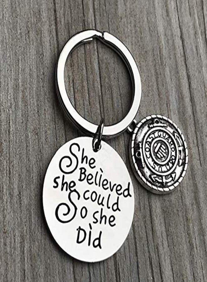 Infinity Collection US Coast Guard She Believed She Could So She Did Keychain, Inspirational Military Key Rings Gift for Navy Daughter, Wife, Mom, Sister or Niece - Image 1