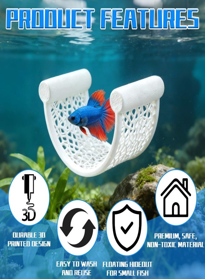 LUSTRIB 1 Pcs Floating Betta Hammock, Arc Shape Betta Fish Hammock Resting Platform, Floating Fish Shrimp Hideout for Small Aquariums, Betta Tank Decor Accessories (White) - Image 3