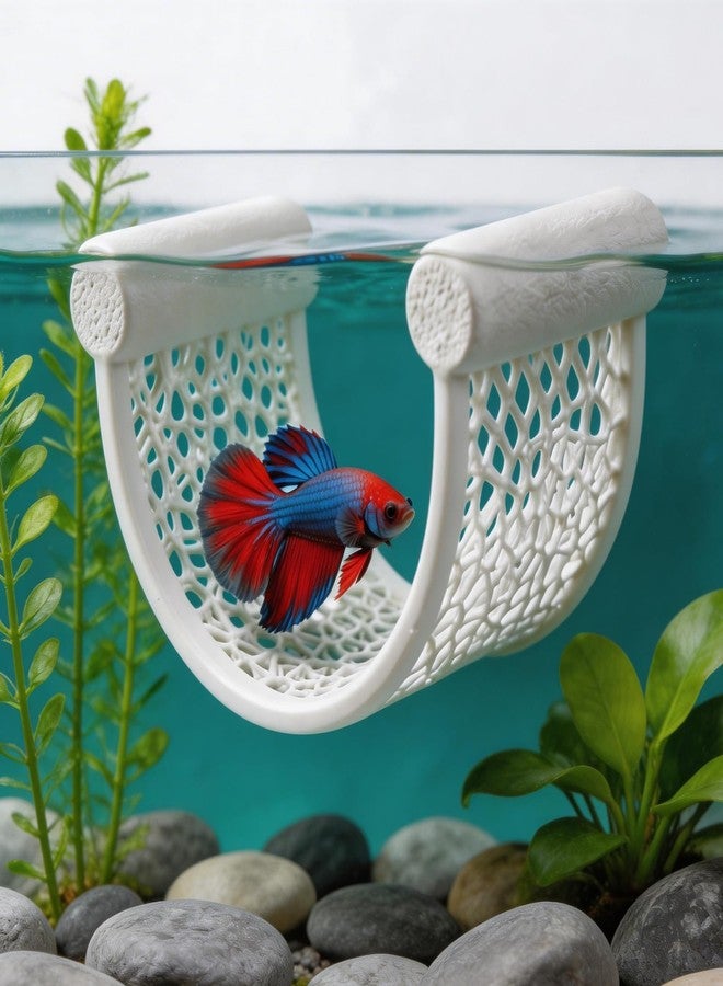 LUSTRIB 1 Pcs Floating Betta Hammock, Arc Shape Betta Fish Hammock Resting Platform, Floating Fish Shrimp Hideout for Small Aquariums, Betta Tank Decor Accessories (White) - Image 1