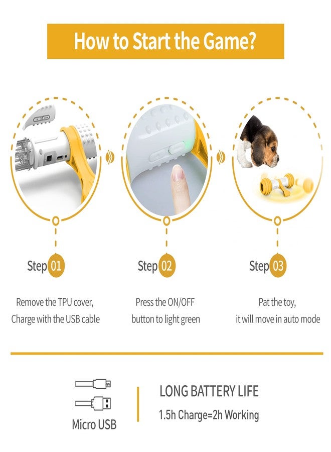 PETGEEK Interactive Dog Bone Toy, Automatic Dog Chase Toy, Electronic Pet Toys for Medium/Large Dog Boredom, USB Rechargeable Safe Material, Yellow Color - Image 4