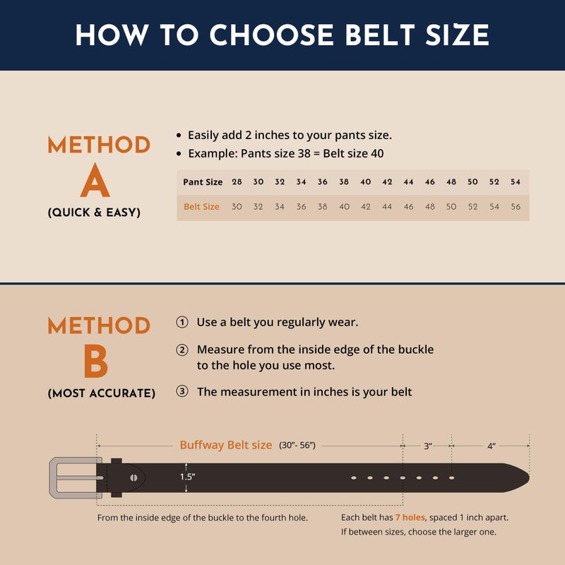Buffway Menâ€™s Full Grain Leather Belt â€“ Solid One-Piece Leather, 1.5â€ Wide for Jeans & Business Casual, Gift Box Included - 44â€ Black - Image 5