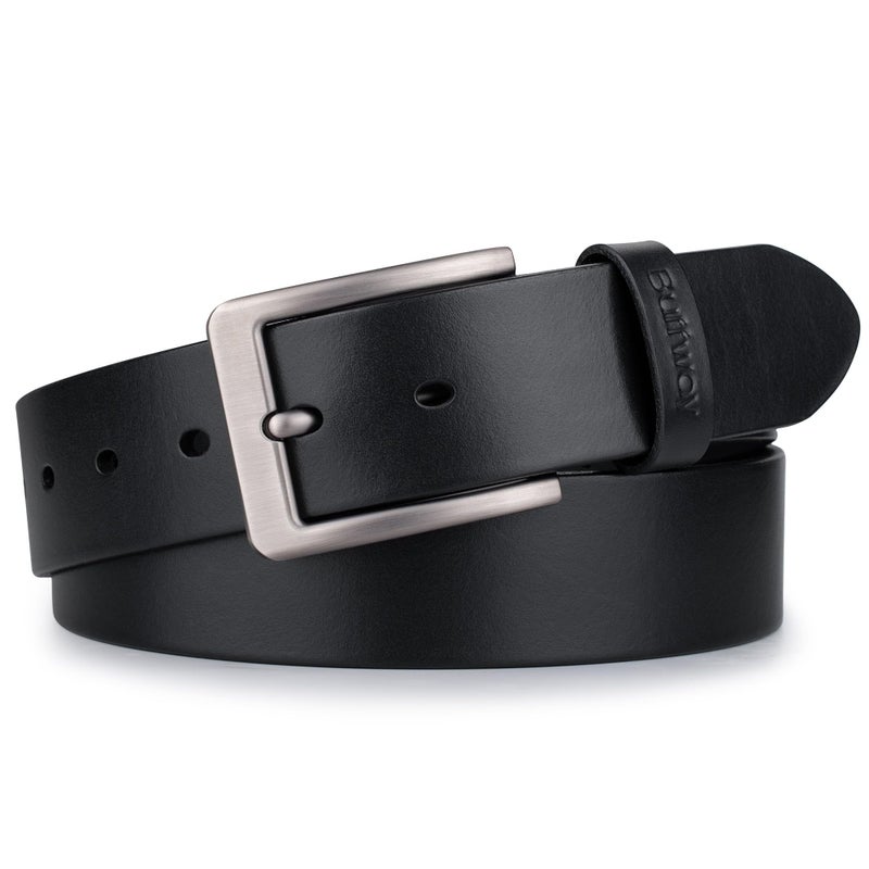 Buffway Menâ€™s Full Grain Leather Belt â€“ Solid One-Piece Leather, 1.5â€ Wide for Jeans & Business Casual, Gift Box Included - 44â€ Black - Image 1