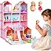 CUTE STONE Huge Dollhouse for Girls Large Pretend Play Pink Doll House Gift for Kids - Image 2