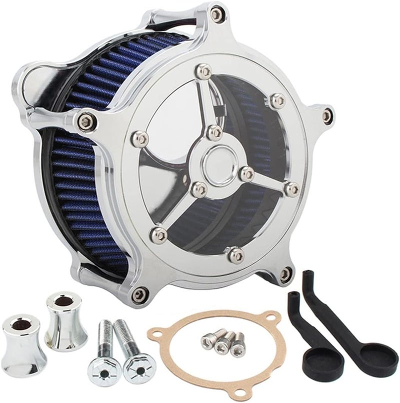 Wivplex Chrome Blue Motorcycle Air Filter Intake Kit - Image 1