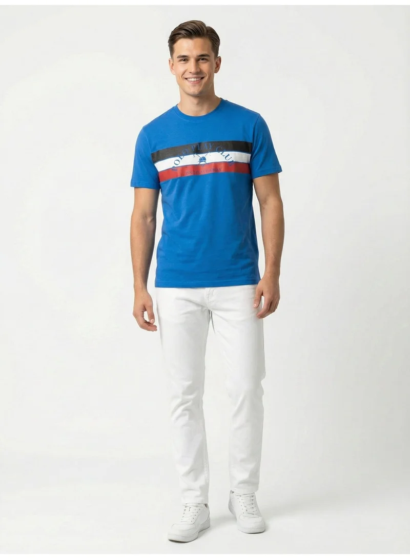 لعب البولو تيشيرت رجالي مطبوع - أزرق