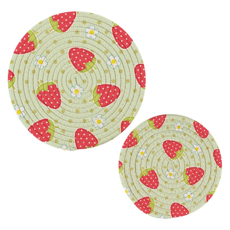 ElliTarr Pot Holders Trivets 2 PC Potholders for Kitchen Cotton Trivets for Hot Dishes Pans Cotton Thread Weave Trivet Mat Heat Resistant Decorative Round Protect Countertop Strawberry