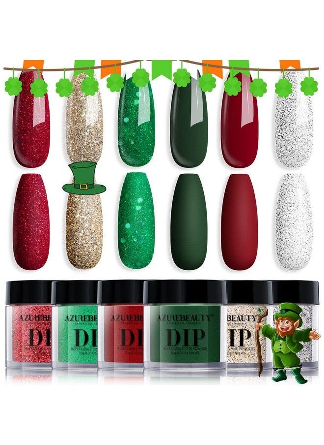AZUREBEAUTY Dip Powder Set St Patricks 6 Colors Glitter Red Green Nail Dipping Powder French Nail Art Gel Manicure Salon Diy At Home Christmase Gifts  - Image 2