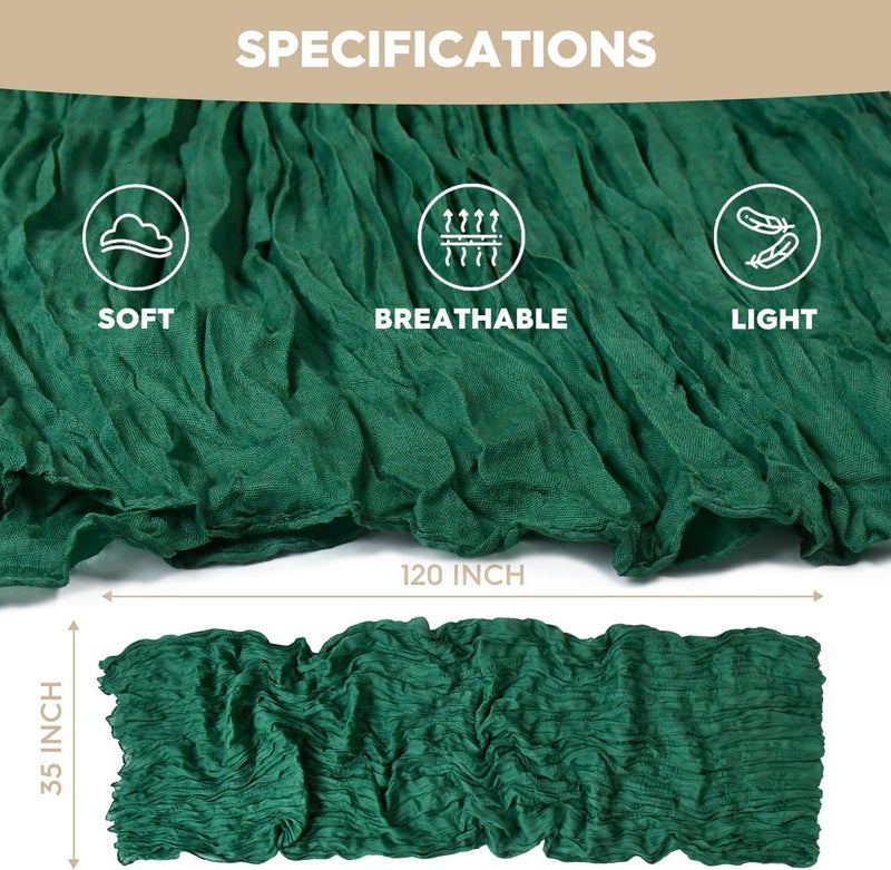 Artoid Mode Boho Emerald Green Gauze Wedding Cheesecloth Table Runner, 35x120 Inch Seasonal Fabric Kitchen Dining Holiday Table Decor for Home Party - Image 5