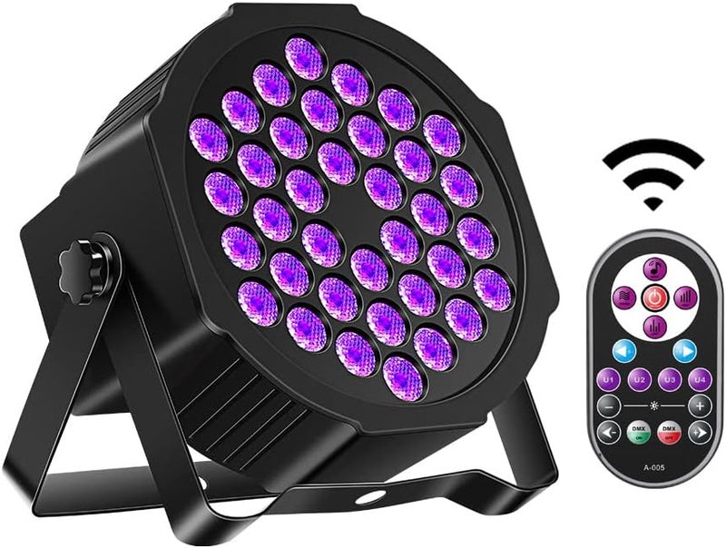 UKing 36LED Black Lights, 72W UV Stage Lights Blacklight with Glow in The Dark Party Supplies by DMX Remote Control for Halloween Stage Lighting (1 Pack) - Image 1