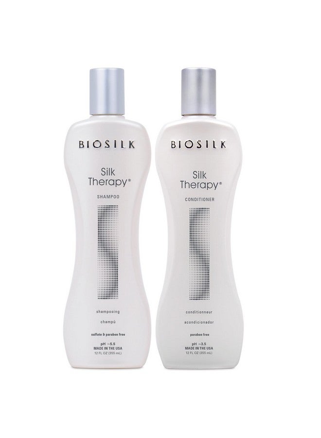 بيوسيلك مجموعة شامبو وبلسم BioSilk Silk Therapy Duo للعناية بالشعر وتنظيفه بلطف للحصول على لمعان مذهل، خالية من الكبريتات والبارابين والقسوة، 12 أونصة (عبوة من قطعتين) - Image 1