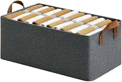 Wardrobe Organizer For Clothes With Metal Frame Rectangle Storage Baskets Clothing Fabric Box Handles Shelf Basket Pants Jeans Pack Of 3 Grey - Image 1