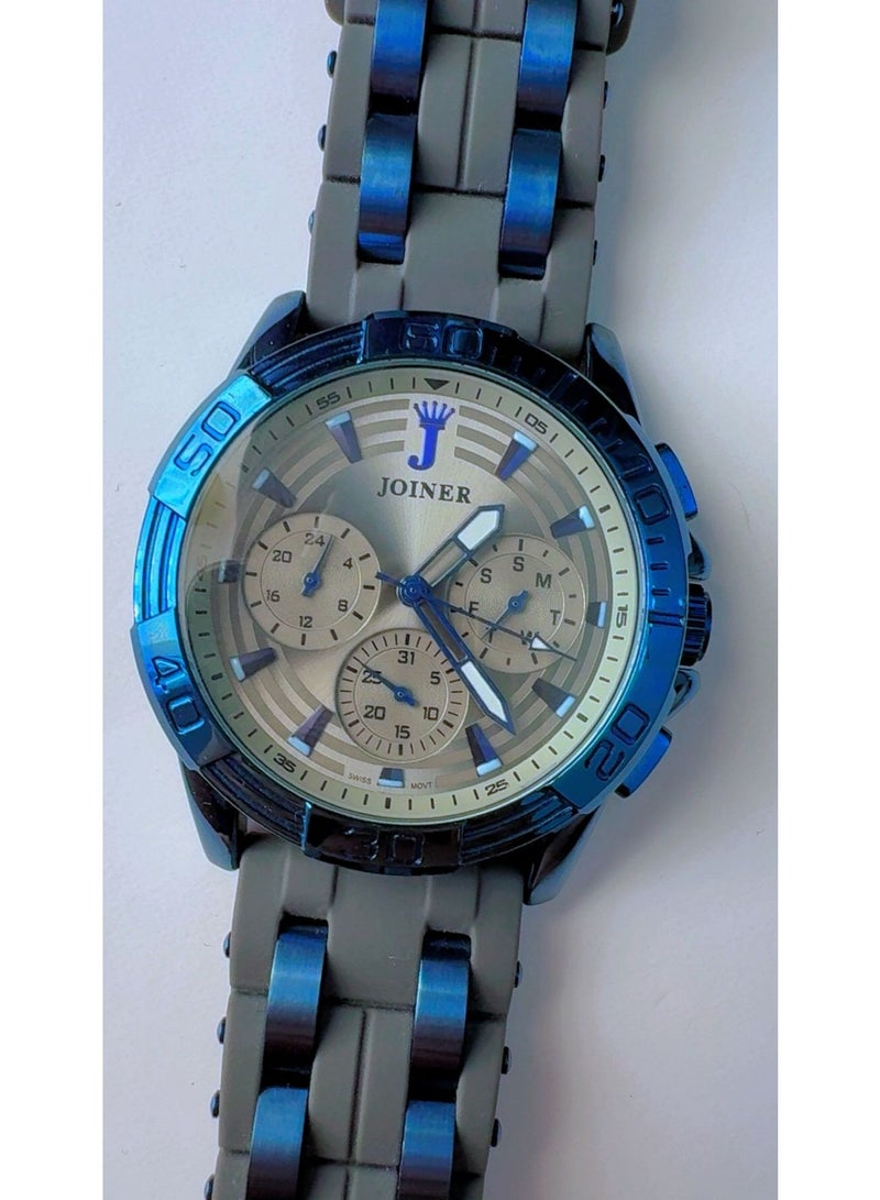 JOINER Men's Multi-Function Swiss Movement Watch - JO14144G | Blue Bezel with Grey Silicone Strap, 3ATM Water Resistant - Image 5