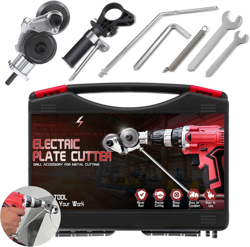 Excefore Electric Drill Plate Cutter, Universal Metal Nibbler Drill Attachment With Adapter, Portable Diy Metal Nibbler Drill Cutter Head Tool Set With Carry Case, Cutting Metal Plates Fast - Image 1