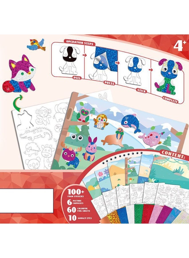 Capstro Foil ART 3D Sticker Craft Kit – Ocean Theme | 6 Sea Life Canvas Designs with 100+ Foam Stickers & 60+ Colorful Foil Sheets | DIY Foil Paper Craft for Kids Age 4+ | Creative Art Gift for Boys & Girls - Image 2