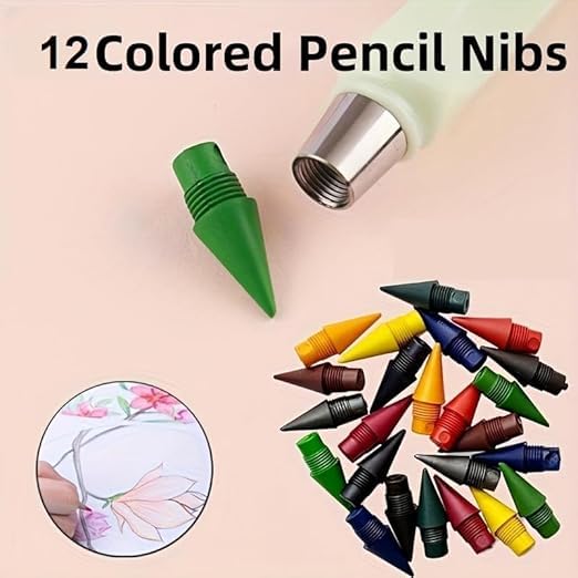 TWINZEN 12Pcs Color Pencils Everlasting Nib with 1Pc of Never Ending Pencil, Replaceable Graphite Nib for Everlasting Pencil, Writing Pencil for Office, School, College, Drawing, Sketch, Calligraphy - Image 2
