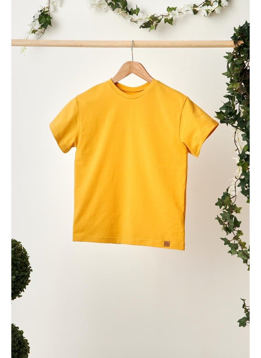 Babygiz Mustard Girl's Short Sleeve Crew Neck Anti-Sweat, Comfortable Cotton Combed T-Shirt  - Image 1