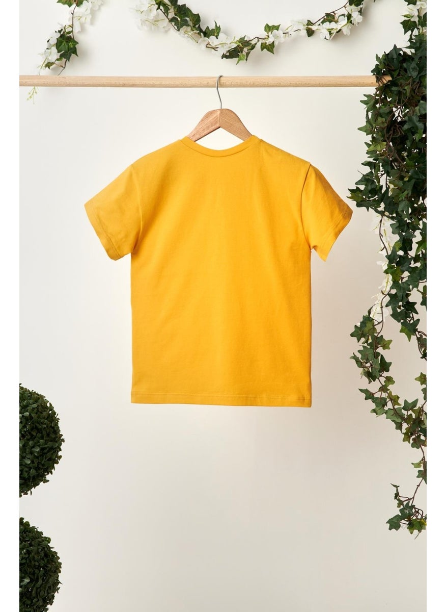 Babygiz Mustard Girl's Short Sleeve Crew Neck Anti-Sweat, Comfortable Cotton Combed T-Shirt  - Image 2