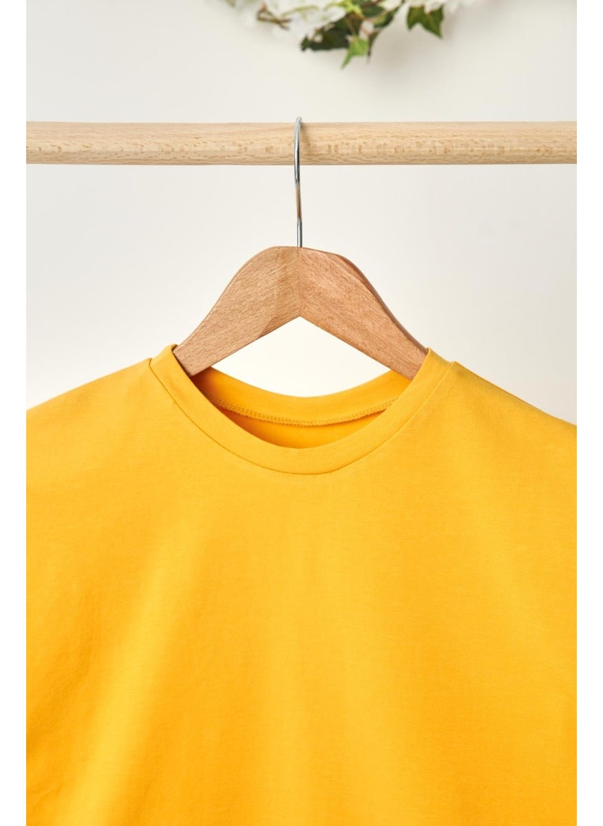 Babygiz Mustard Girl's Short Sleeve Crew Neck Anti-Sweat, Comfortable Cotton Combed T-Shirt  - Image 3
