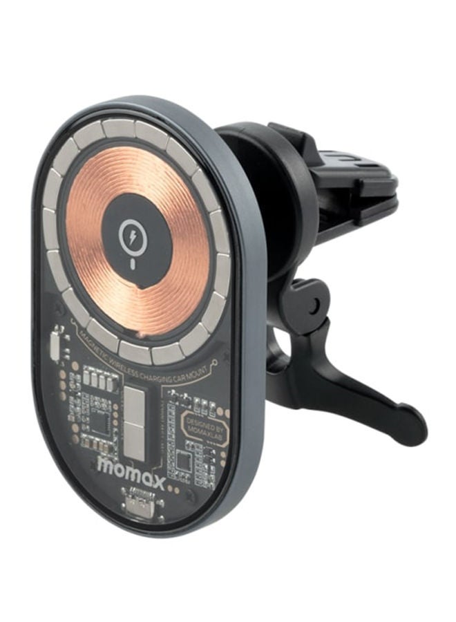 Momax Q.MAG Mount 3 Magnetic Wireless Charging Car Mount Unique transparent design 15W Max wireless fast charging - Grey - Image 1