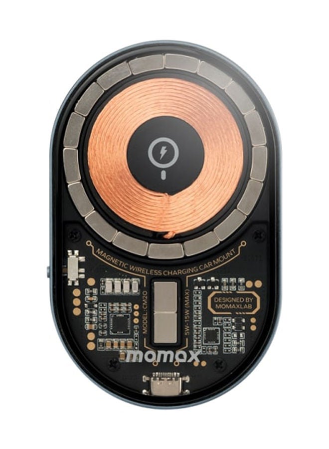 Momax Q.MAG Mount 3 Magnetic Wireless Charging Car Mount Unique transparent design 15W Max wireless fast charging - Grey - Image 2