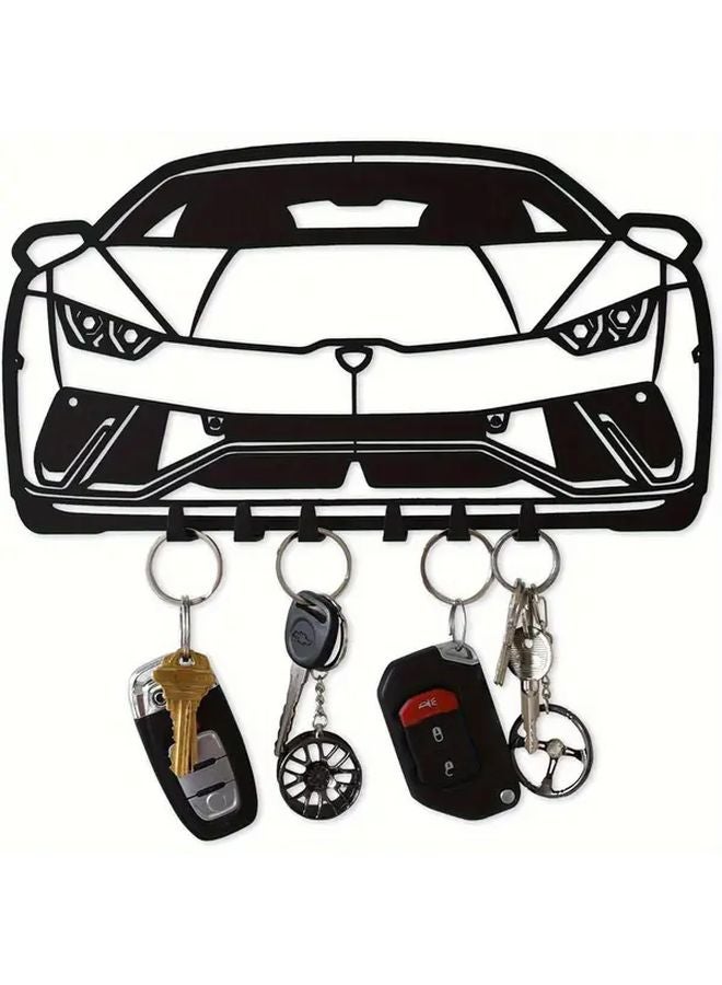 Black Wall Mounted Car Key Holder With 6 Hooks Gift For Car Enthusiasts - Image 1