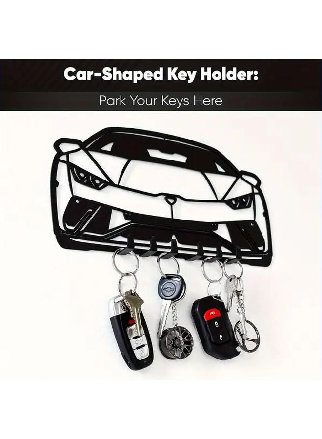 Black Wall Mounted Car Key Holder With 6 Hooks Gift For Car Enthusiasts - Image 3