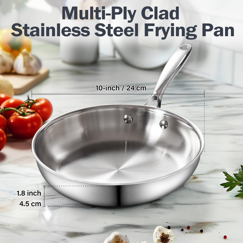 Cooks Standard Frying Pan Stainless Steel, 10-Inch Multi-Ply Clad wok Stir Fry Pan Kitchen Skillet, Silver - Image 2