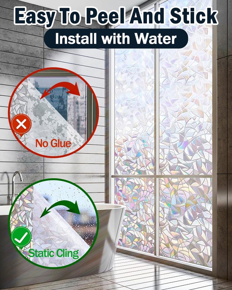 Lovepea Rainbow Window Privacy Film with Installation Tools, 3D Decorative, Stained Glass Decals, Removable, Peep-Proof, Static Cling, Heat Control, UV Protection (17.5 x 78.7 Inch) - Image 3