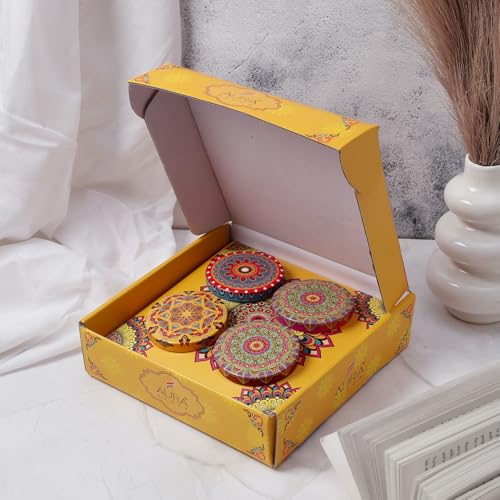 AURA DECOR AuraDecor Tin Candle Aromatherapy Gift Set of 4 | Vanilla, Oudh, Mandarin & Lavender Scented Soy Wax Candles in Moroccan Tins | Home Fragrance Decor & Gifting - Image 3