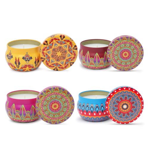 AURA DECOR AuraDecor Tin Candle Aromatherapy Gift Set of 4 | Vanilla, Oudh, Mandarin & Lavender Scented Soy Wax Candles in Moroccan Tins | Home Fragrance Decor & Gifting - Image 5