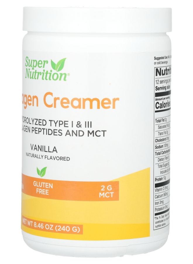 Super Nutrition Collagen Creamer with Hydrolyzed 1 & 3 Calcium Protein and Iron Vanilla 8.46 oz (240 g)  - Image 2