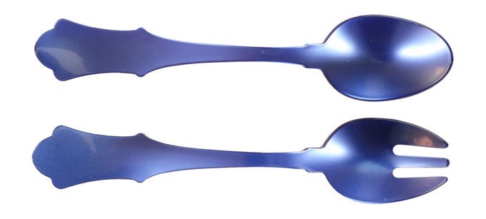 2PIECE SALAD SERVERS SET BLUE METHACRYLIC RESIN HISTORIC DESIGN DISHWASHER SAFE