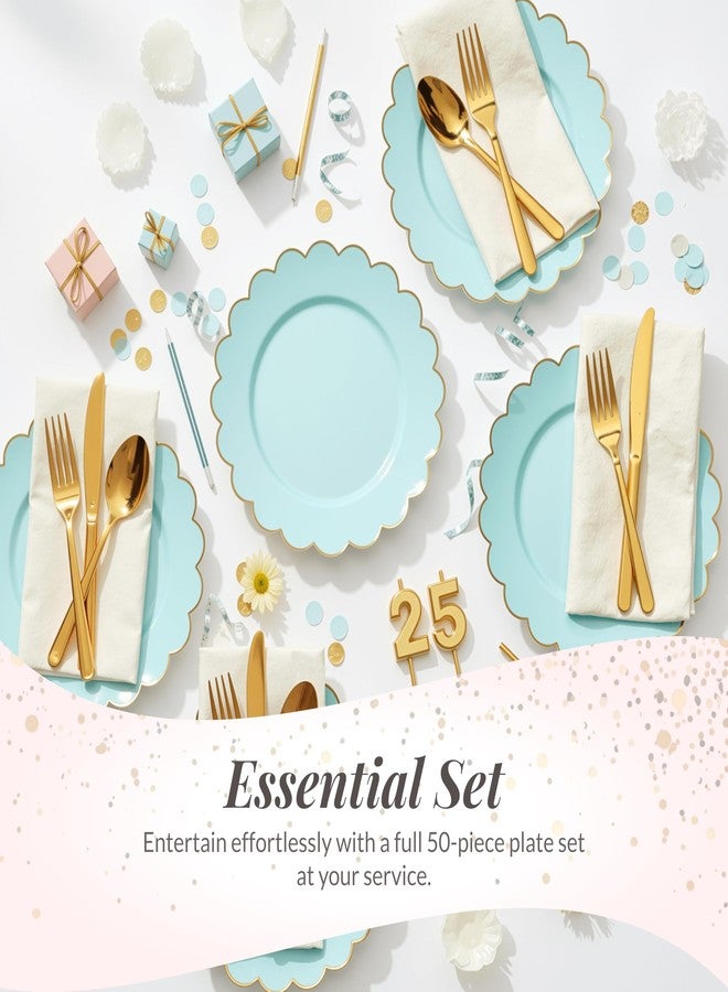 Sparkle and Bash Bulk 50 Pack Scalloped Plates - 9 Inch Baby Blue Plastic Plate with Elegant Gold Rim - Fancy Disposable Plates for Party, Birthday, Wedding, Baby Shower, Gender Reveal and Holidays - Image 4